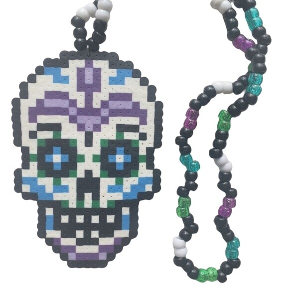 Sugar Skull Perler Kandi Necklace - Picture 1 of 5